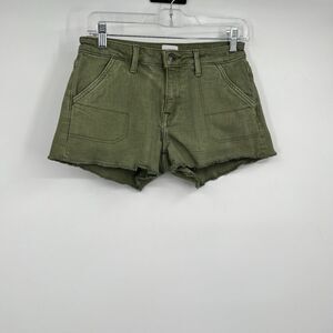 Womens M1858 Denim Shorts 28 Cary Olive Green Mid-Rise Cutoff Boho Festival